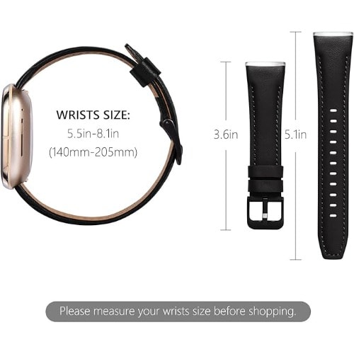 Leather Straps Compatible With Fitbit Versa 4 Strap/Versa 3 - Black