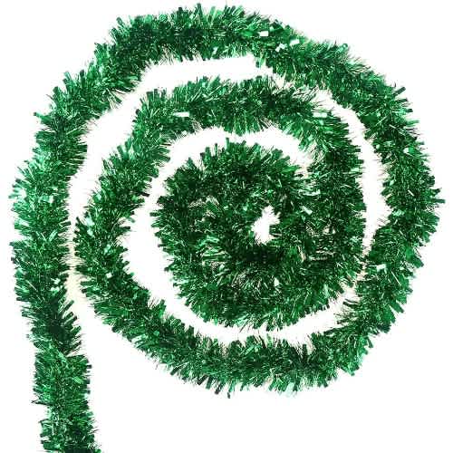 Green Tinsel Garland For Decorations And Christmas Tree - 6 Pcs