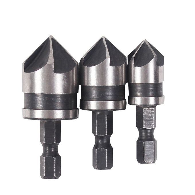 1/4"   12mm 16mm 19mm  Ountersink Power Drill Bit Bore Set For Wood  -Silver