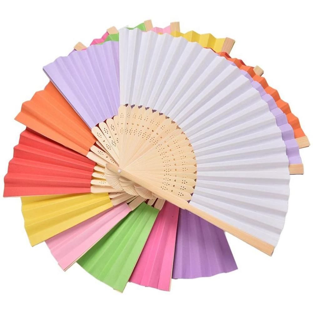 50PCS Folding Paper Hand Fan Ladies Baby Gift Party