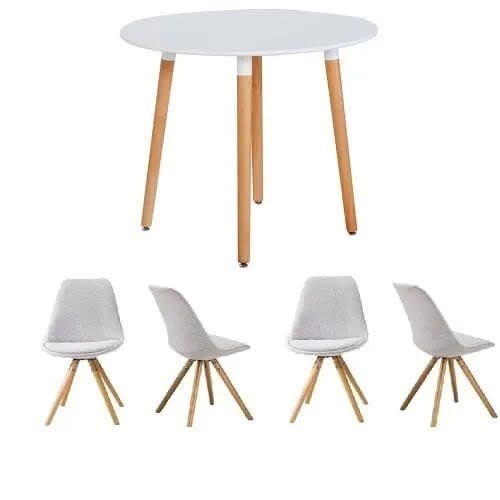 Round Dinning Table With 4 Vestina Chair Set - White