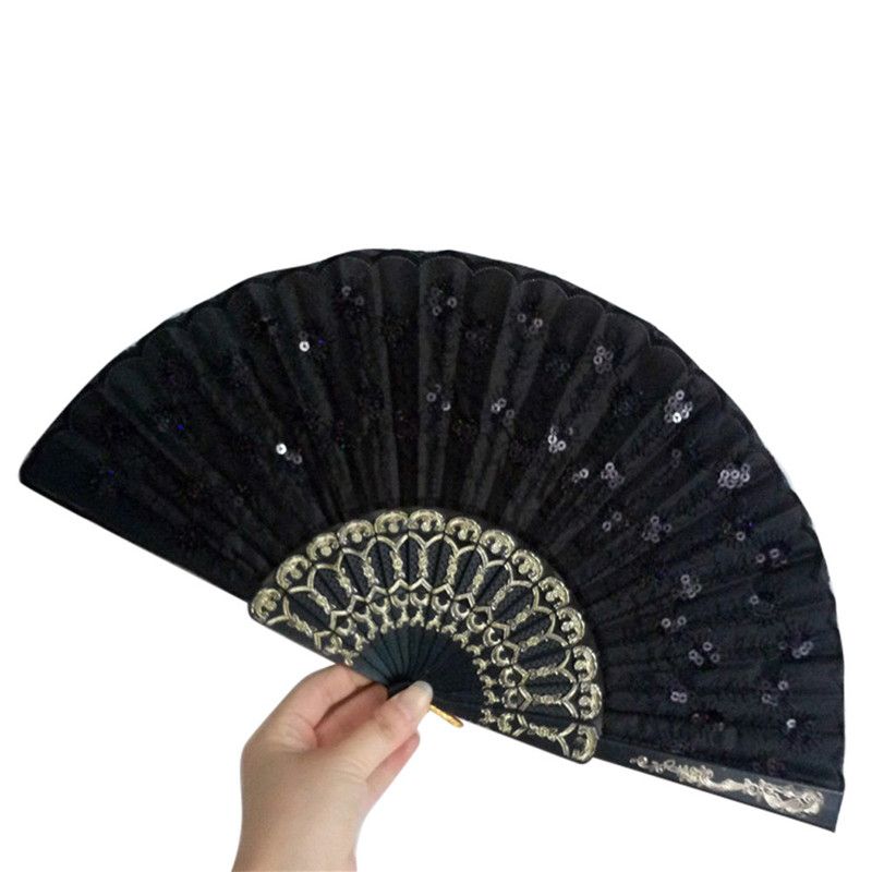 Fan 12 Wedding Pattern Dance Decor Silk For Folding Lace Party Flower 25 Fan Folding Kinds Sequins Hand Held Spanish Embroidery