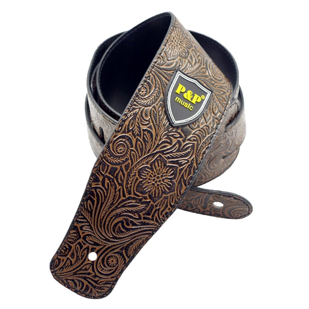 Adjustable PU Leather Guitars Bass Strap Special Pattern Perform Brown
