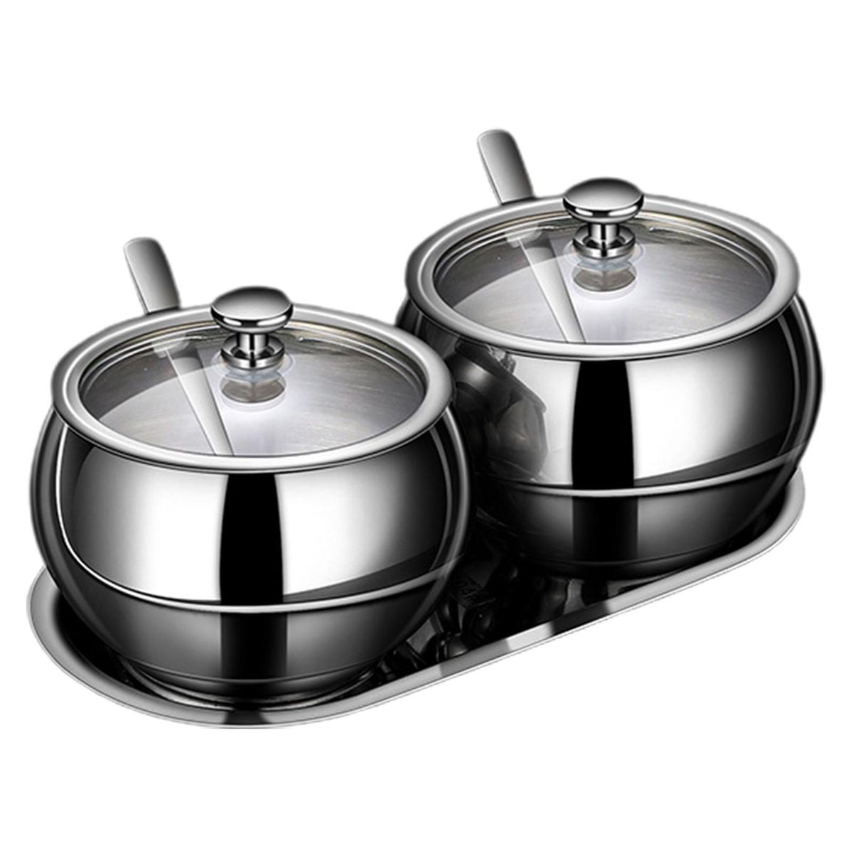 1 Set Seasoning Pot Sugar Salt Spice Container Silver