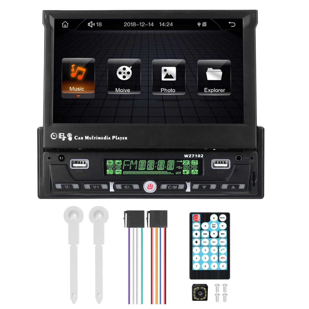 7 Inch Single Din Car Stereo With Telescopic Touchscreen FM