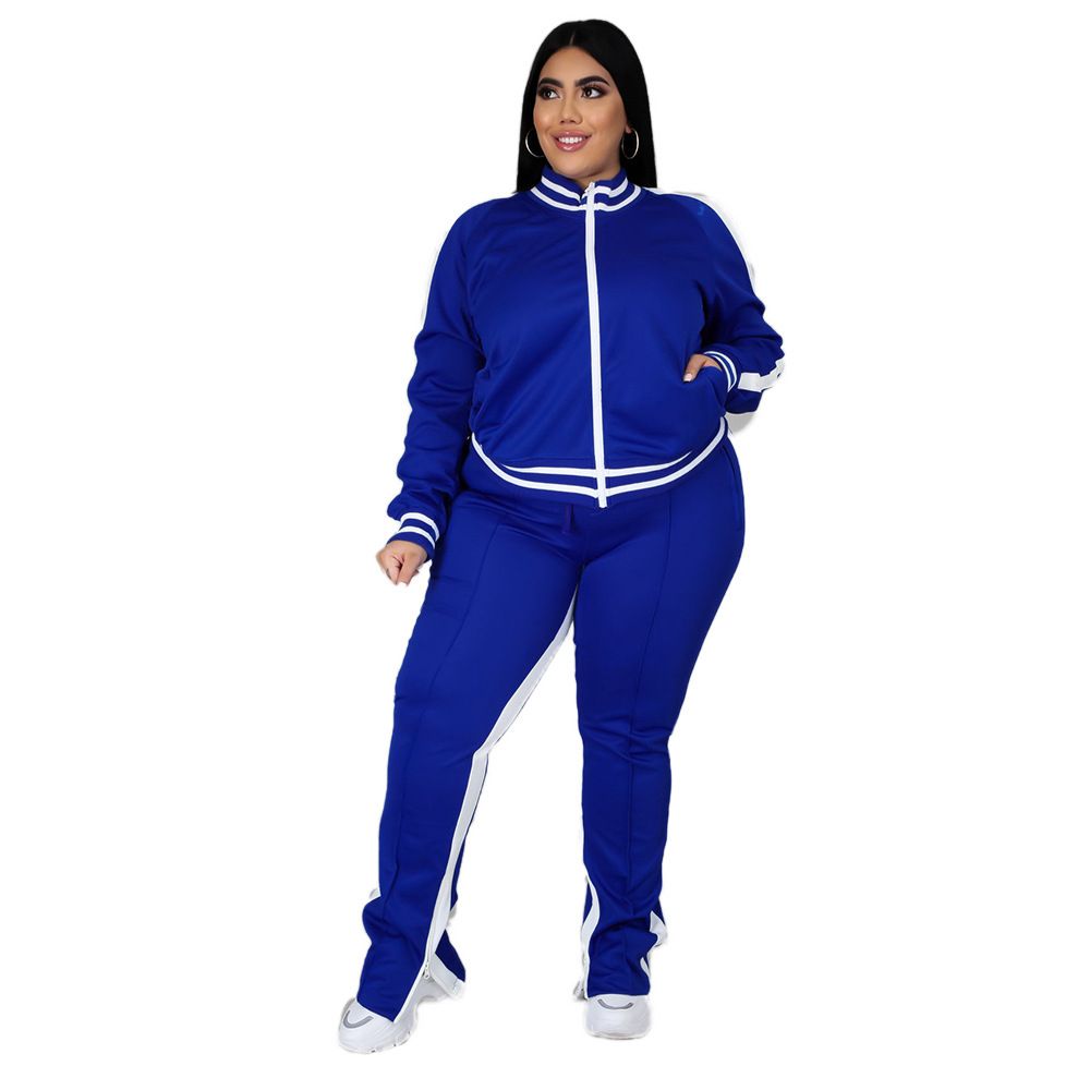 Women Plus Size Clothing 2 Piece Set Long Sleeve Sweatshirt-Blue