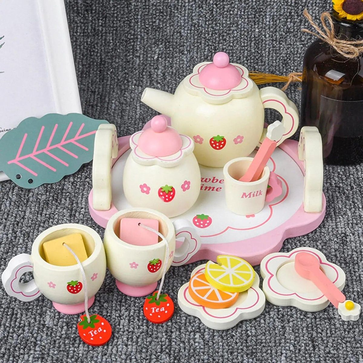 Children Wooden Simulation Teacup Afternoon Tea Kitchen Dollhouse Furniture Pretend Play Educational Toy Gifts For Children