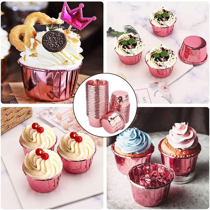 50x Foil Cup Cake Cases Cupcake Muffin Paper Baking Cups Rose Pink