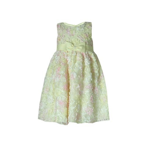 Girl's Bow Occasion Dress - Yellow & Pink