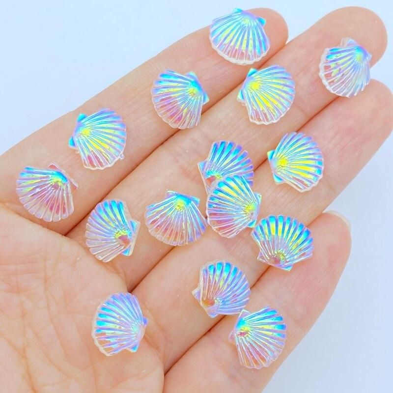 50Pcs New Cute Mini Shiny Shells Resin Figurine Crafts Flatback Cabochon Ornament Jewelry Making Hairwear Accessories