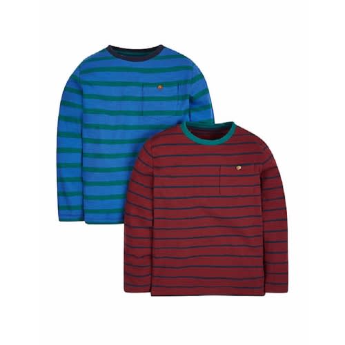 Boy's 2 Pack Stripe T-Shirts - Burgundy&Navy Blue