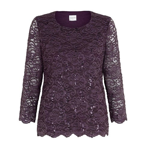 Threequater Sleeve Sequined Lace Top - Purple