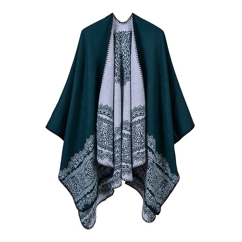 Vintage Women Poncho Cardigan Sweater Lace Patten Faux