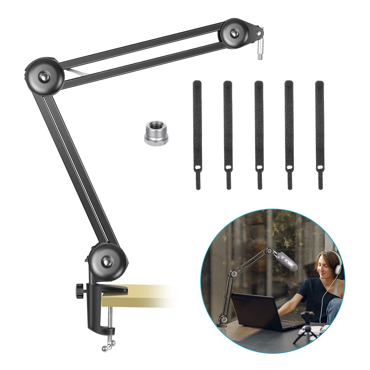 Upgraded NW-35 Pro Mic Stand Sturdier Microphone Arm Stand Compatible With Blue Yeti Snowball Blue Yeti Nano, Suspension Boom Scissor Arm With Cable Straps, Max. Load 1.5kg (Black)