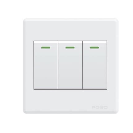 Light Switch-- Poso Premium Brand Wall Light Switches-(3 Gang 1 Way)