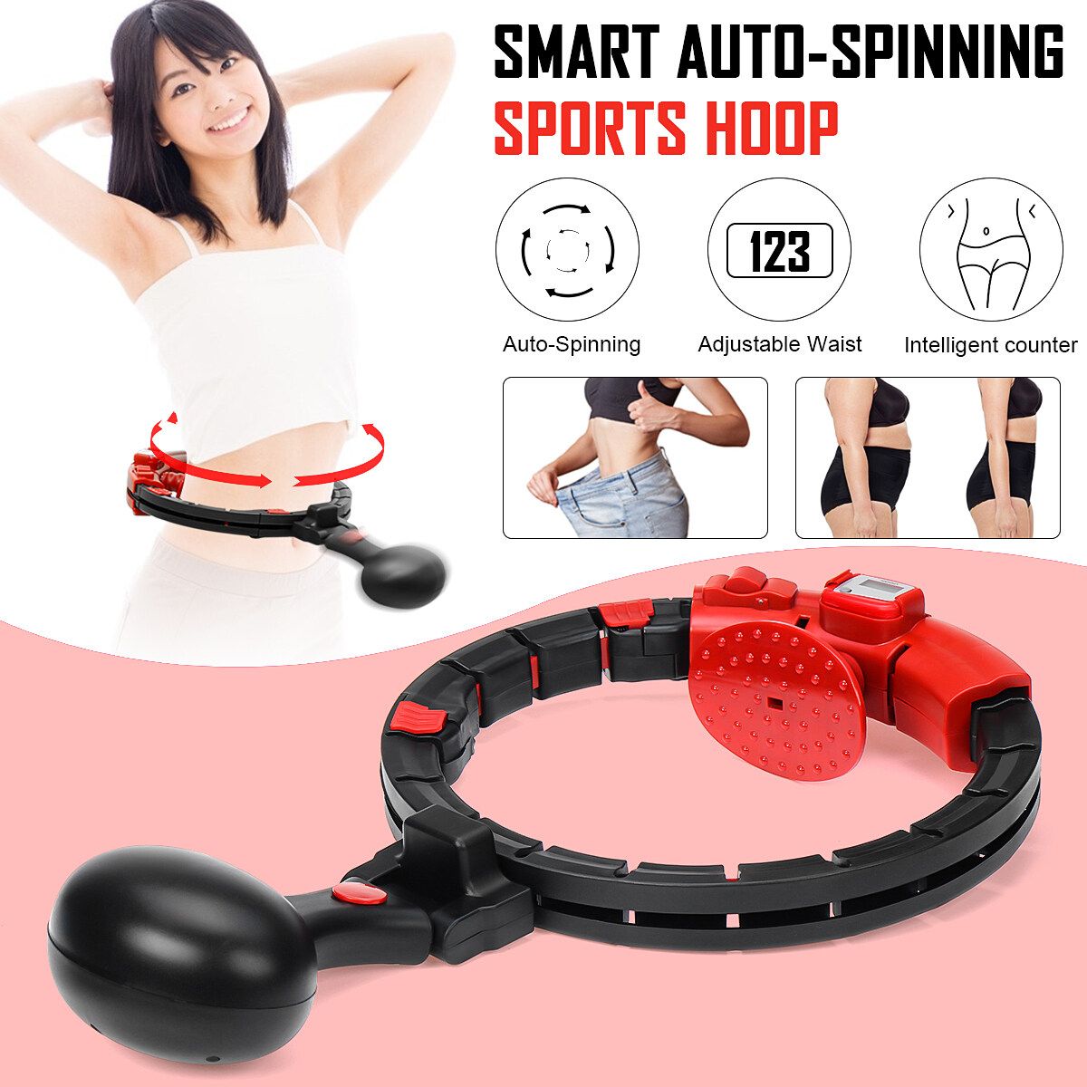 Fashion Smart Counting Detachable Hoops Female Weight Loss Fitness Burning Waist Training Ring Red