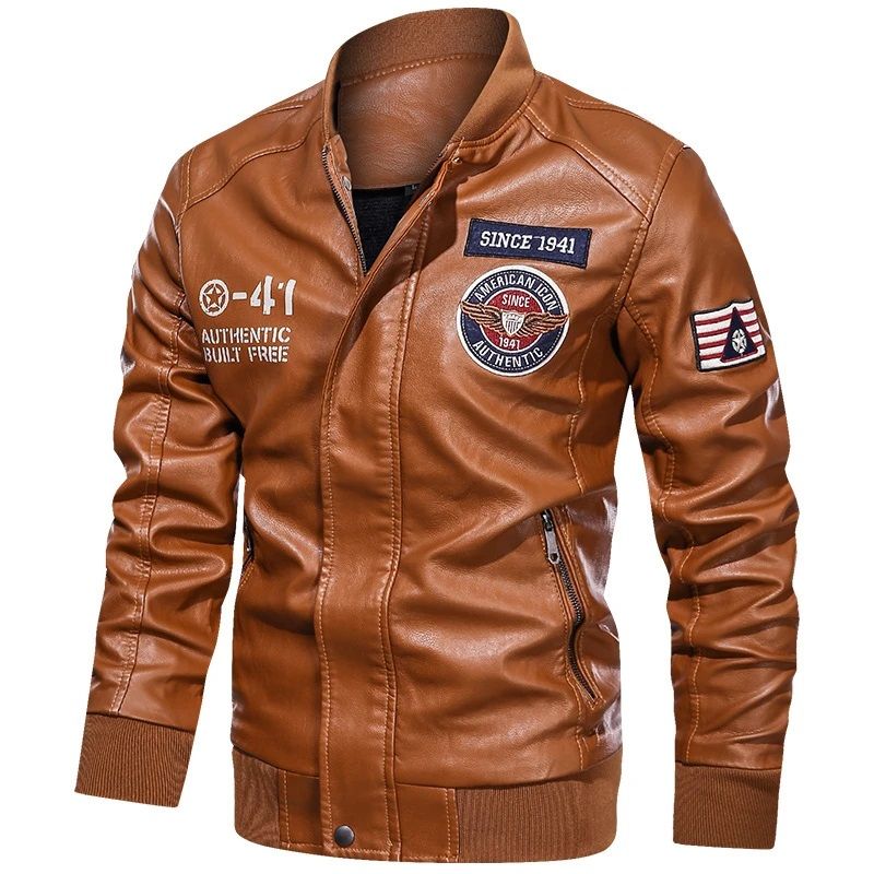 Men's Faux Leather Jacket - Casual Weather Jacket - Brown