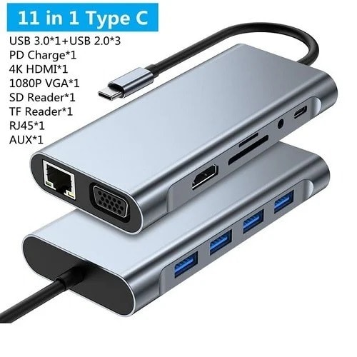 Type C Multiport 11in1 Usb C Hdmi Vga Usb Lan