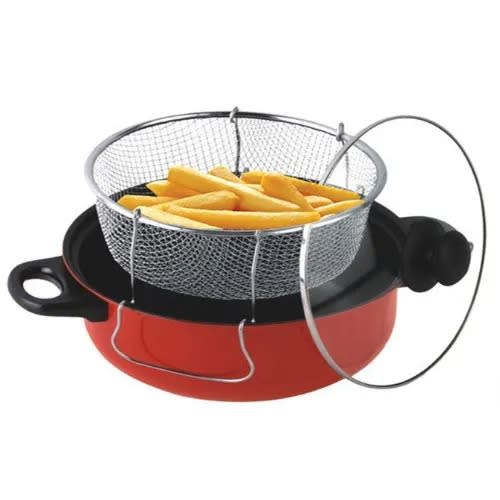 Non-stick Cooking Pot - Chip Pan - Food Steamer With Basket & Lid - 5l - 3 In1