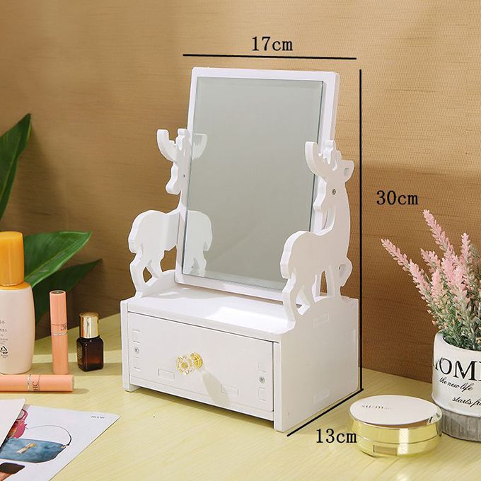 Desktop Makeup Mirror Box Rotating Cosmetic Mirror Organizer