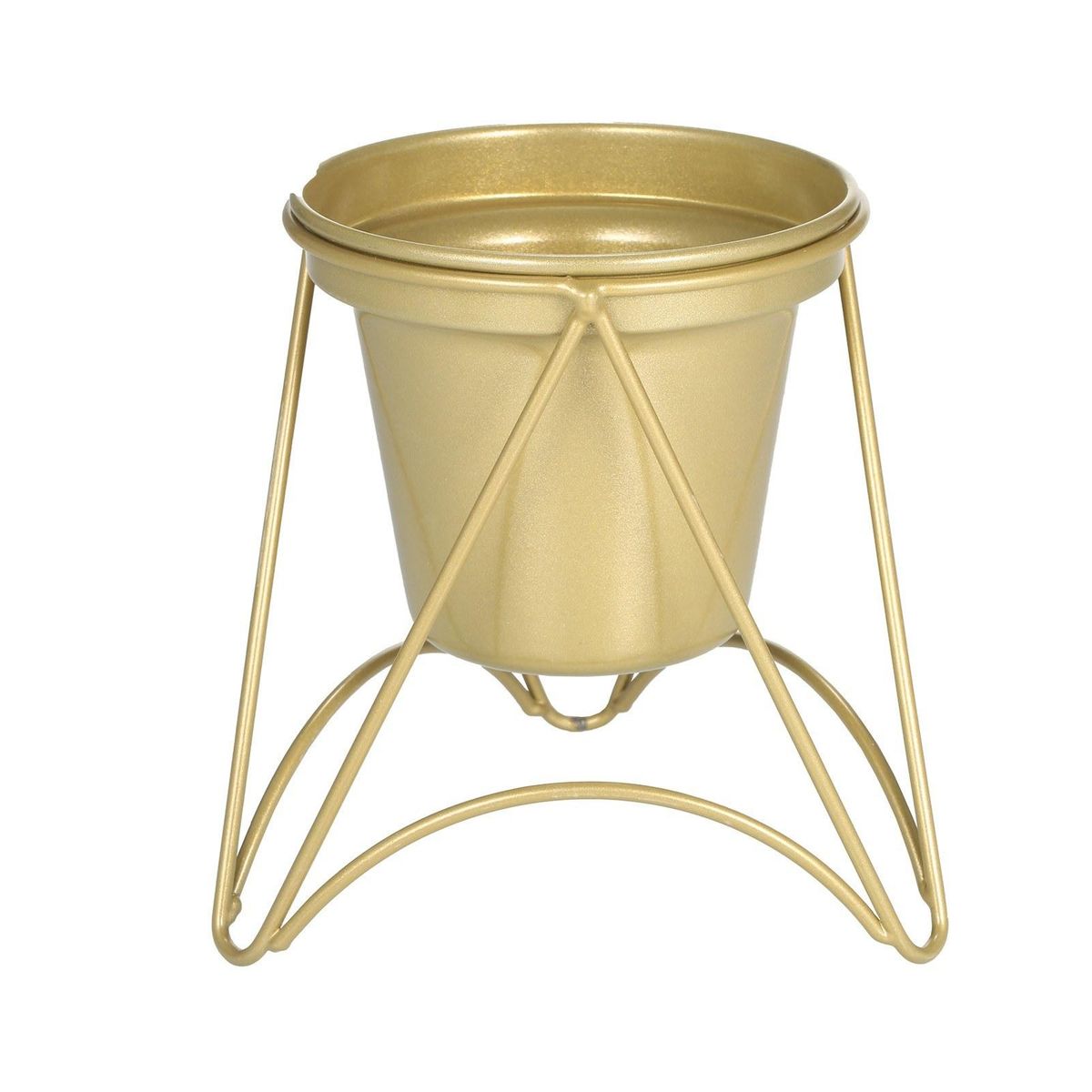 Flower Plant Pot with Stand Gold Metal Plant Pot with Gold Metal Stand for Herbs Orchids Cacti Succulents Indoor Outdoor Display Flower Holder for Garden and Home Dector