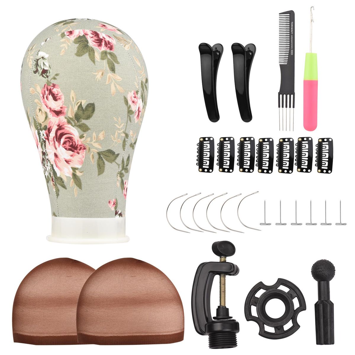 Bestauty 23 Inch Wig Head Canvas Block Head Mannequin Head Wig Display Styling Head with Stand T-Pins C-Pins Hair Clip Hair Comb Wig Cap