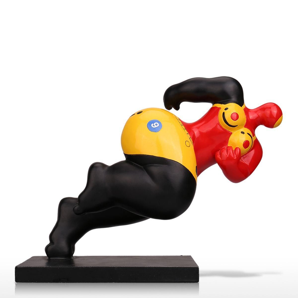 Dashing Fat Woman Tooarts Fiberglass Sculpture Exaggerative Modeling Decorative Ornament