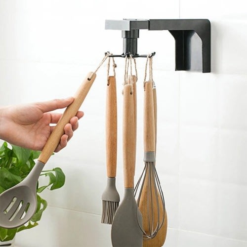 Hanging Kitchen Utensil Hook Holder With Wall Sticker & 360 Degree Rotation
