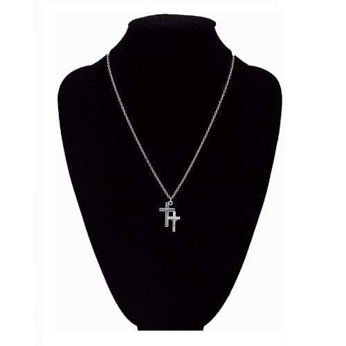 Vintage Twin Cross Chain Necklace-Silver