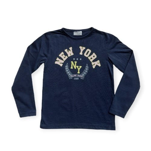 New York Print Girl Top  - Navy Blue