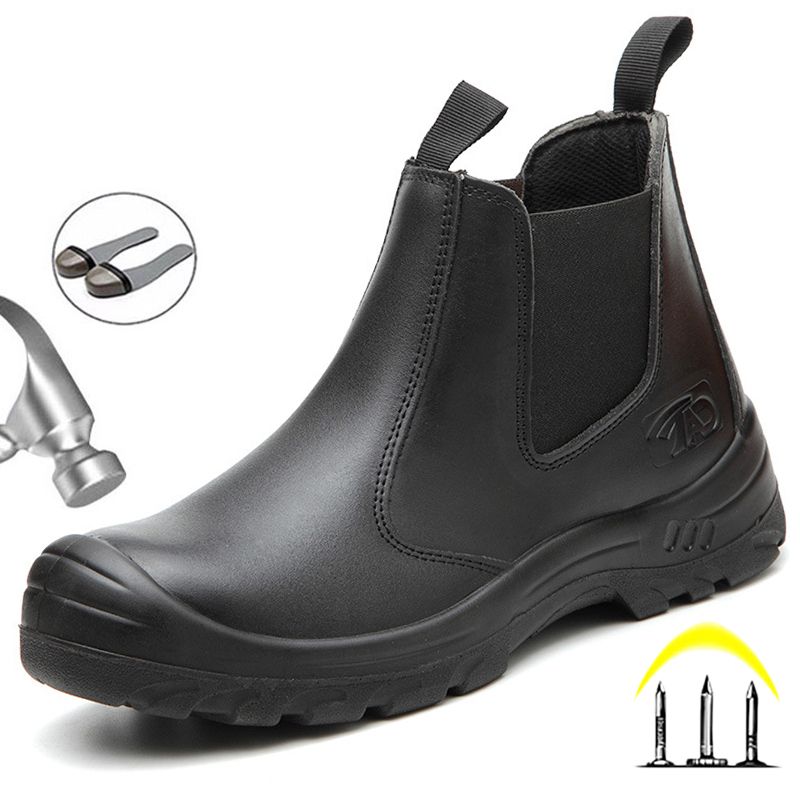 Genuine Leather Safety Boots Men Steel Toe Safety Shoes