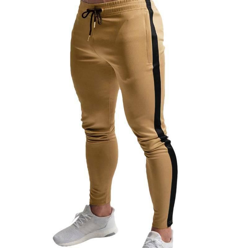Elastic waist tight pants for men Sportswear Side stripe lower tracksuit