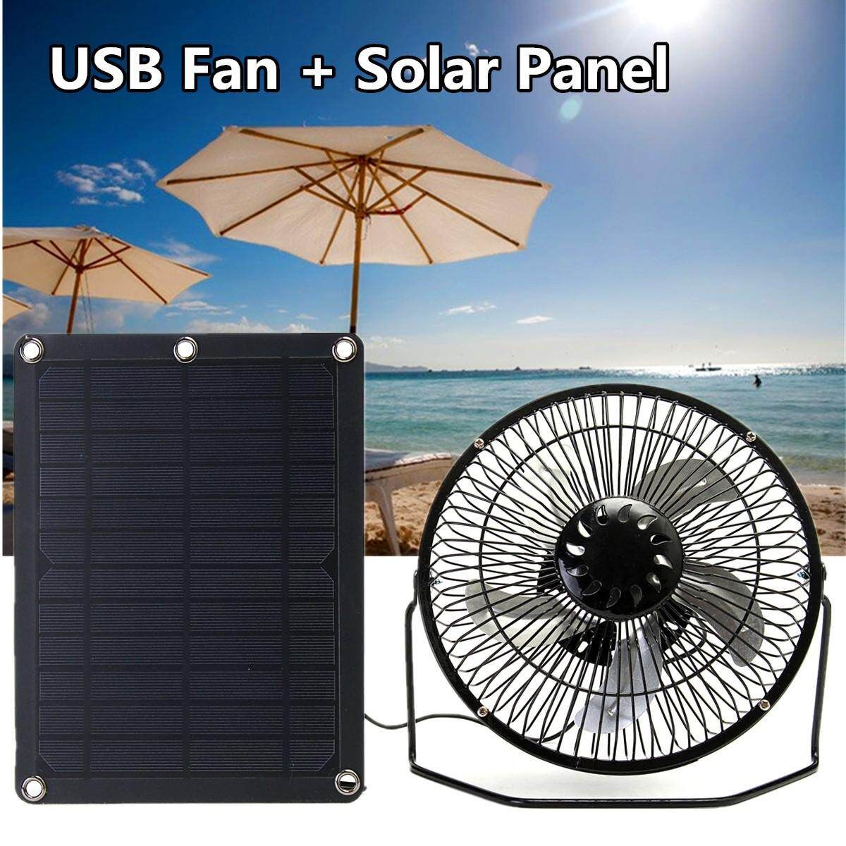 8inch USB Iron Fan For 5W Powered Solar Panel Outdoor Home Cooling Camping Laptop