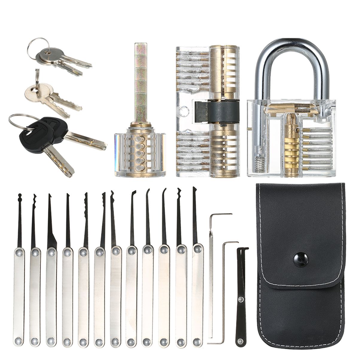 15pcs Lock Picking Set Kit Tool With Three Transparent