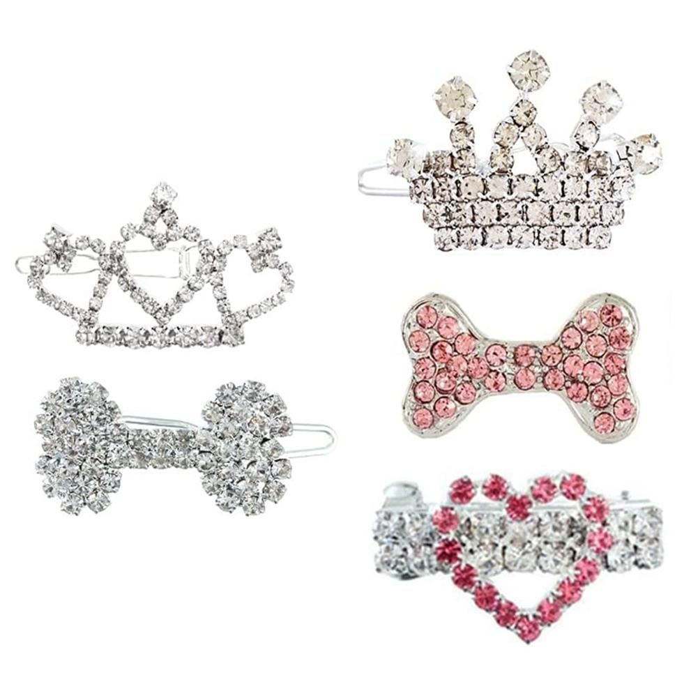 5Pcs Puppy Crystal Rhine Hair Clip Hairdressing Hair