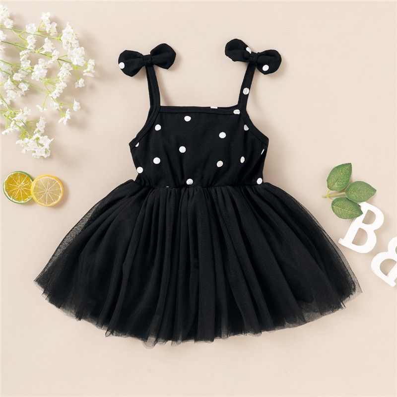 Baby Girls Princess Dress Black & White Polka Dot Sling Dress