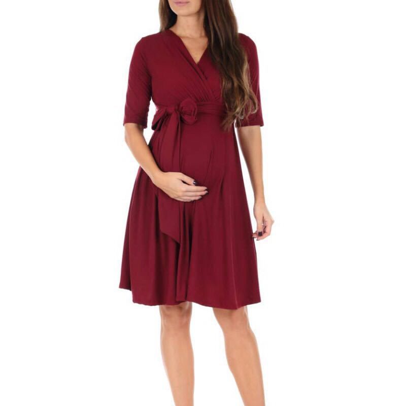 Lace Up Dresses For Women Pregnant Dresses Solid Maternity