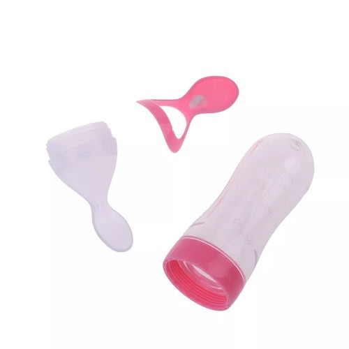 90ml Silicone Baby Cereal Feeder  Toddler Feeding Bottle With Spoon - 2 Pcs