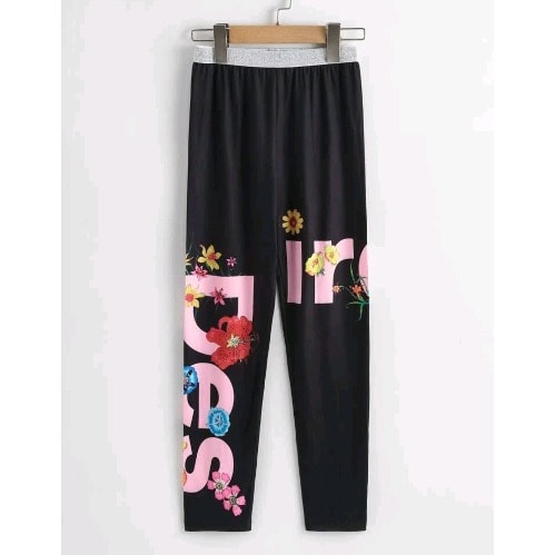 Girls Desire Floral Graphic Leggings With Shimmering Elastic Waist