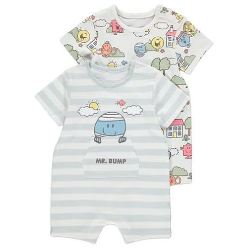 Mr Men Character Print Short Sleeve Rompers - 2 Pack