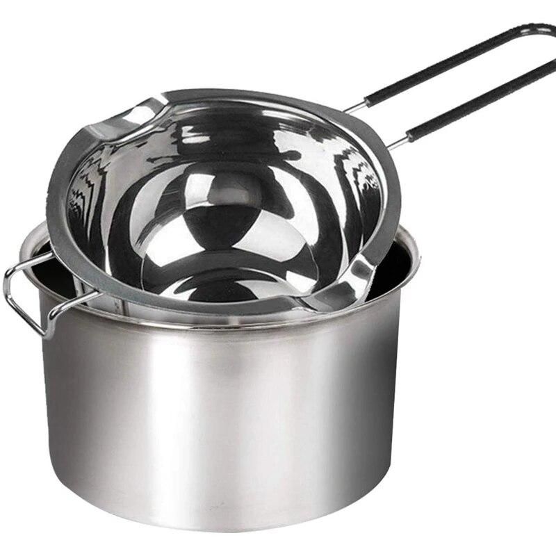 2-Pack Stainless Steel Double Boiler, Heat-Resistant Handle for Chocolate, Butter, Cheese, Caramel and Candy- Steel Melting Pot,
