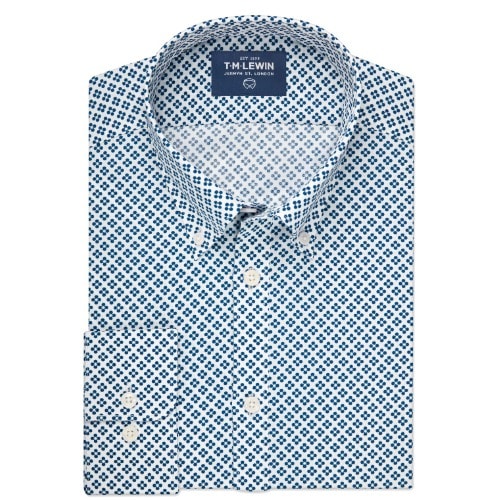 Flower Print Slim Fit Blue Shirt