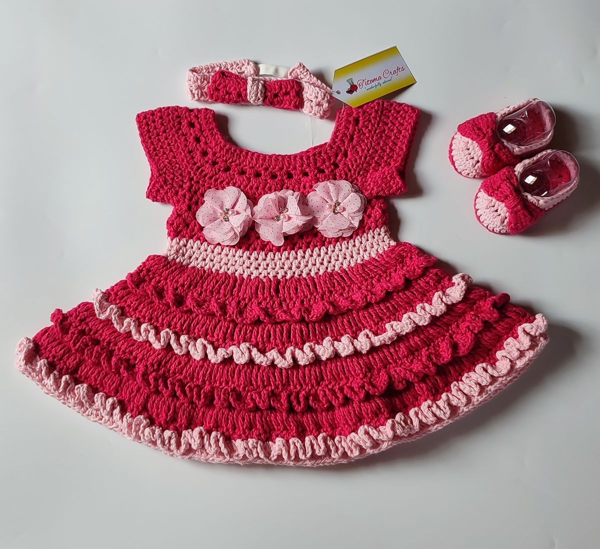 Adelia Crochet Baby Dress Set (Fuchsia Pink)
