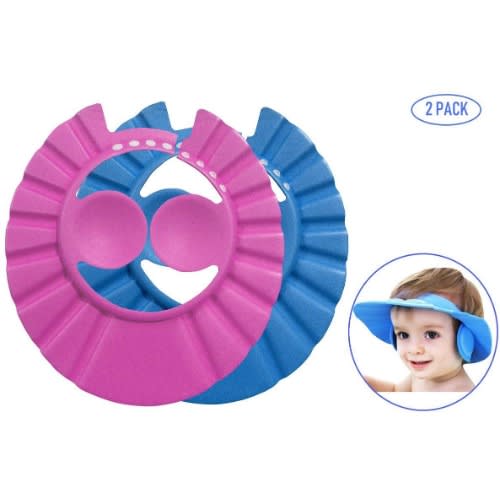 2Pcs Adjustable Kids And Baby Shower Cap With Ear Cover - Blue & Pink