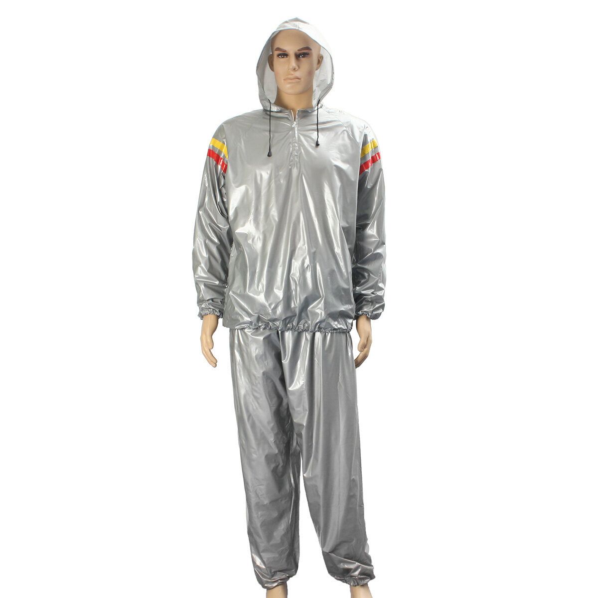 Heavy Duty Weight Loss Slim Sweat Exercise Gym Fitness Sauna Suit Hoodie XL Silver Silver XL