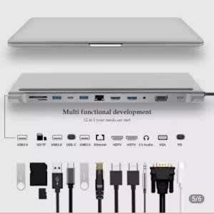 12 In 1 Usb Type C Hub Dual Hdmi-compatible Ethernet Usb 3.0 Audio Jack Multiport