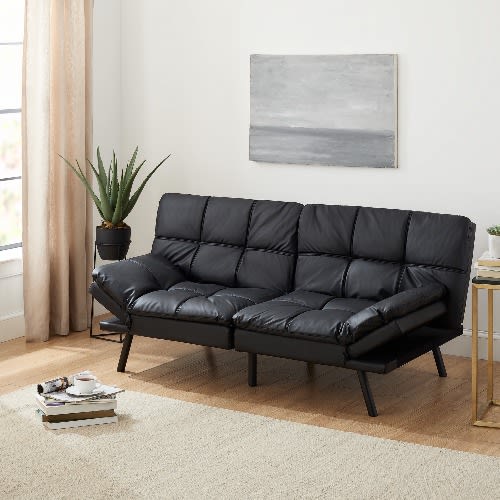Mainstays Faux Leather Memory Foam Futon Sofa - 72in X 34in X 32in