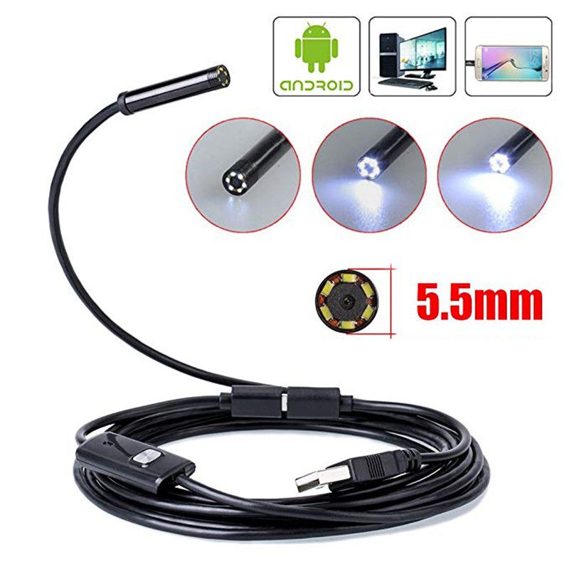 USB 5.5MM Lens 1M/1.5M/2M/3.5M/5M Soft Cable Android Endoscope Camera Led Light Borescopes Mini Camera For PC Android Phone-5.5mm Lens