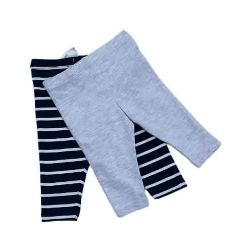 Girls Stripy & Plain Colored Leggings - 2 Pcs