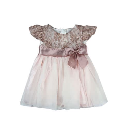 Lacey Bodice To Tulle Ball Gown - Champagne Pink